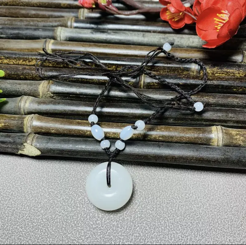B23 - Mặt Dây Chuyền Đá Ngọc Afghanistan Trắng - Dây Tết Đá Trắng Kiểu Dáng Cổ Điển, Thiết Kế Basic Phù Hợp Cho Cả Nam Và Nữ vòng  dây  rút fluorite  vòng  tay 0