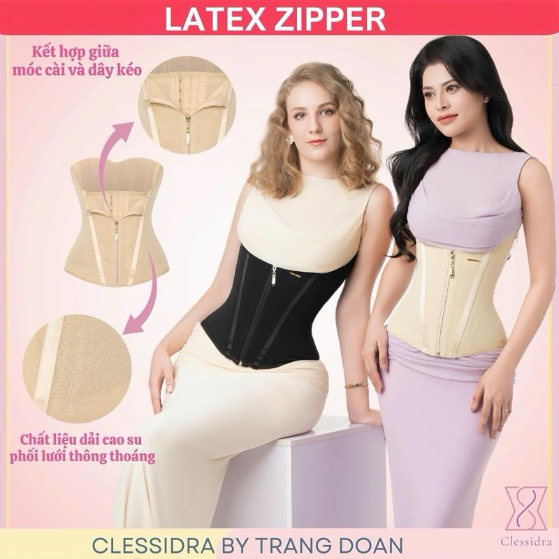  Latex Zipper Dây Kéo - Đai Nịt Bụng Khóa Kéo Kết Hợp Móc Cài -   Tặng Kèm Thước Dây - Áo Liner   