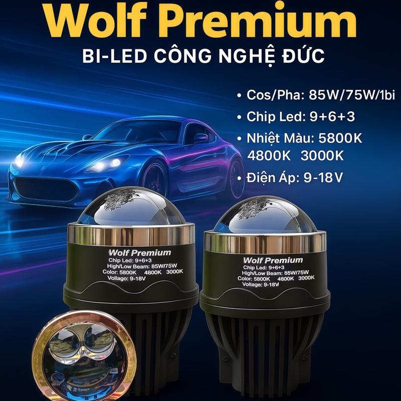  Bi gầm Mắt Ếch ô tô WOLF PREMIUM c s 170w cặp 85w bi 3màu chống hấp nước pha lazer  bảo hành chính hãng 30 tháng  