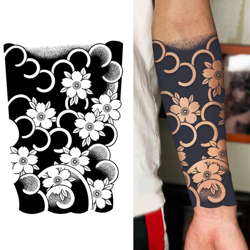 Product Introduction of Juice Herbal Tattoo Stickers Semi-permanent Wash Do Not Fall Off Waterproof Non-reflective Japanese Old Traditional Cherry Blossom Arm Koi Fish Male 34