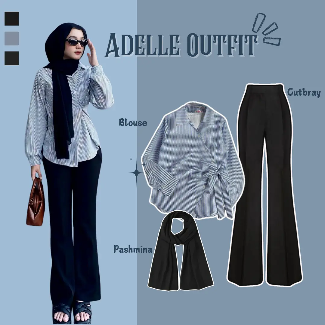 One Set Adelle Outfit ( Blouse+ Cutbray+ Pashmina ) Ootd Korean Style | Fashion Wanita Kekinian