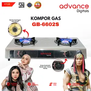【EKSKLUSIF BAGINDA】GB-6602S Kompor Gas 2 Tungku Body Full Stainless Steel Garansi Resmi 1 Tahun Bisa COD