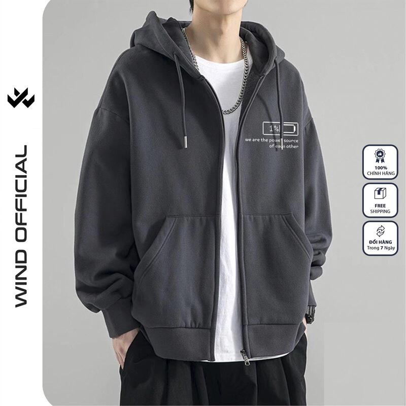Áo khoác zip nỉ Bông POWER form rộng Unisex Hoodie zip thơi trang nam nữ oversize Menswear Dài Tay