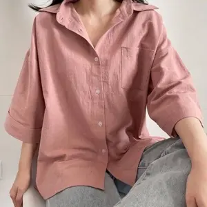 Dailynd Atasan Wanita Lengan Pendek Katun Linen Premium