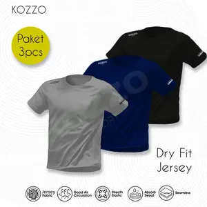 Paket 3 pcs Kaos Baju Olahraga Pria T-Shirt  Lari Kozzo Dry Fit Breathable Quickdry Milano Sport jersey antiban