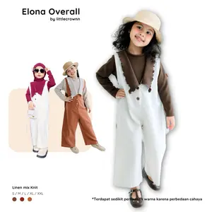 Littlecrownn - Elona Overall | Overall Bahan Katun Mix Knit | Jumpsuit Anak Perempuan | Baju Kodok Anak Anak