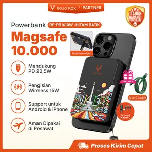 ROJO FOX Fast Charge Powerbank Wireless 10000mAh Portable Magsafe / Type-C + Tali / MagSafe 15W & PD 22.5W Fast Charging / Mini & Tahan Lama / Compatible with Handphone magnetic