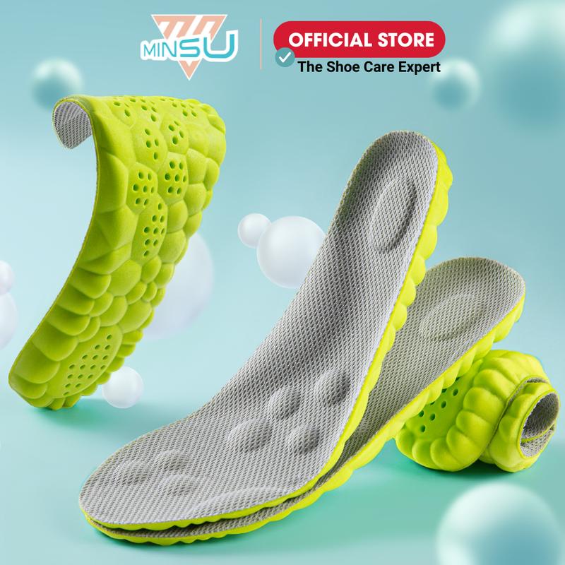 Miếng Lót Giày Kháng Khuẩn 4D Bảo vệ Chân MINSU M2352 Chống Trơn Trượt, Lưu Thông Khí Huyết, Đệm Êm Chân, Thấm Hút, Khử Mùi Nam Nữ