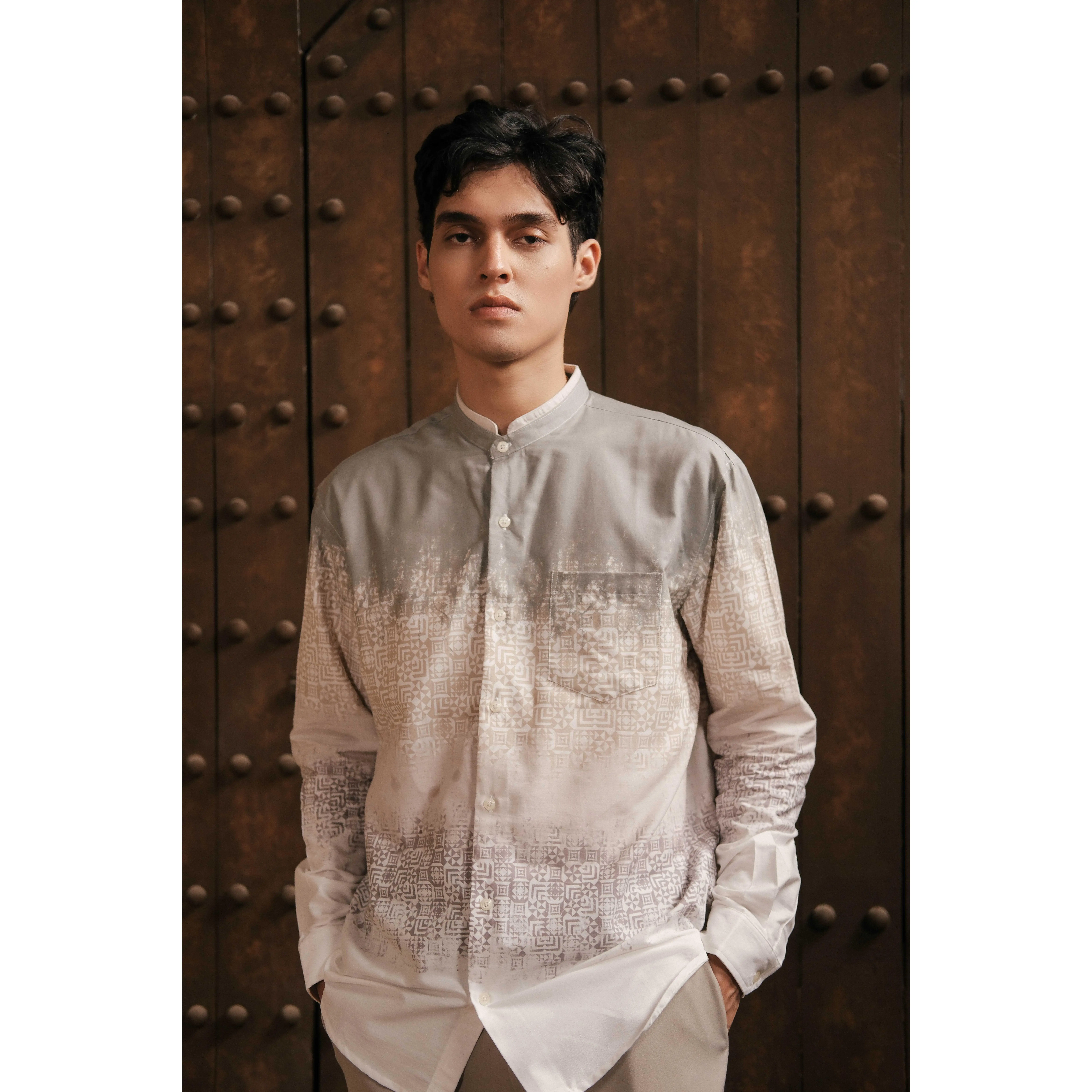 LARUSSO Khair Collection - Kemeja Koko Printing Pria Lengan Panjang - Zala