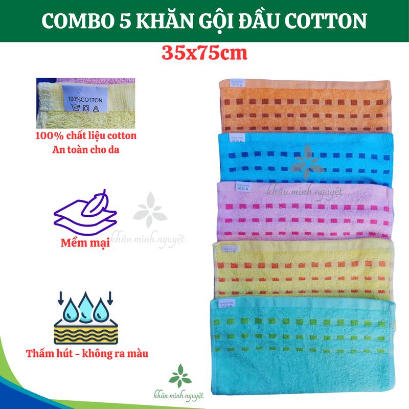  Combo 5 khăn gội đầu cotton: sản xuất tại việt nam khăn tắm khăn gội đầu lau tóc mềm mại thấm hút không ra màu thân thiện với da Nhà Tắm 