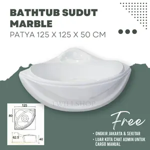 Patya Bathtub Sudut Marble 125x125x50cm Putih Free Avur Kuningan Bahan Marble