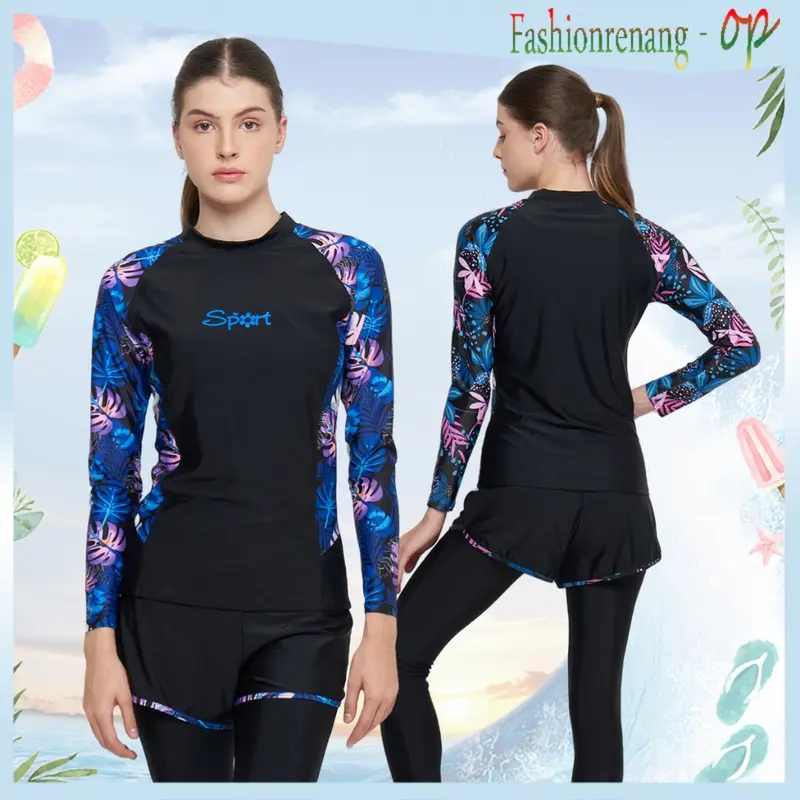 31012 Baju Renang Wanita/Baju Renang Dewasa/Baju Renang Muslim/D Piece Fashion Dewasa Baju Renang Lengan Panjang Pakaian Selam/Baju Renang dengan Hijab 1