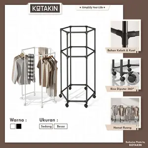 KOTAKIN Jemuran Pakaian Baju Bulat Jumbo Putar 360 Derajat Rak Gantungan Serbaguna Stand Hanger Gawang Portable Roda