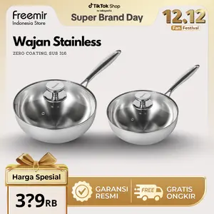 [AF] freemir Wajan Stainless Steel 316 Wok Pan Medical Grade 20 & 24 Cm Zero Coating Panci Masak Multifungsi Serbaguna Baja Dapur Kitchenware Peralatan Masak
