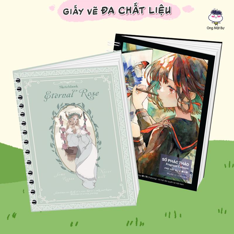Combo 2 Sổ Vẽ Đa Chất Liệu Ong Mặt Bự - Sổ Phác Thảo Không Kèm Tài Liệu Vẽ - Lỗi 1 Đổi 1