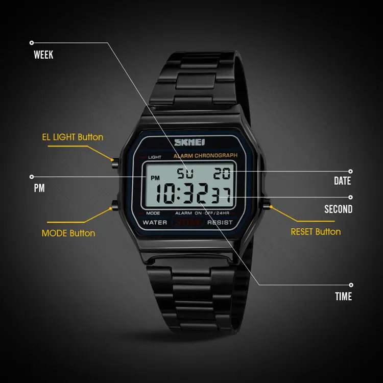 Jam Tangan Wanita Digital SKMEI 1123 Stainless Steel Anti Air 30 Meter Original 3