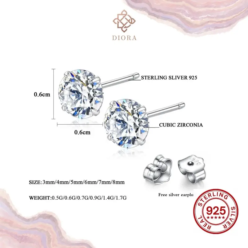 DIORA | Anting Solitaire Mata Satu size 5MM anting simple anting daily wear anting korean style anting perak sterling silver 925 100% Original 1
