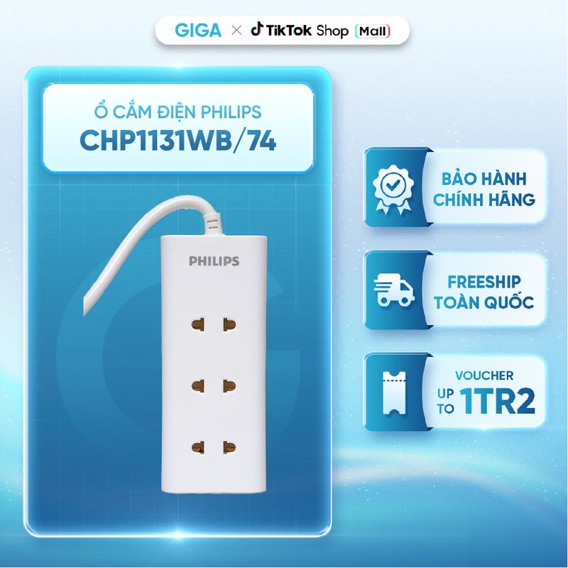 Ổ Cắm Điện Philips CHP1131WB 74 - 3 Ổ Cắm 2 Chấu Công Suất AC ~ 250V 10A 2500W