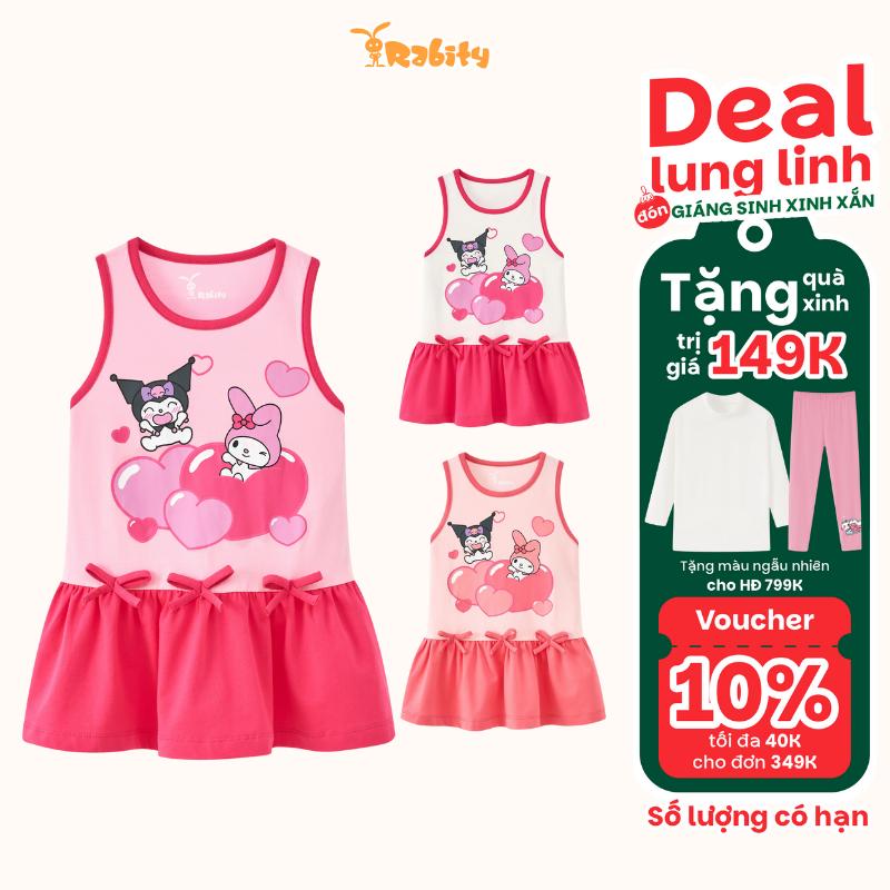 Đầm thun cho bé gái đi chơi trung thu thiết kế sát nách in hình Kuromi Rabity 952.903