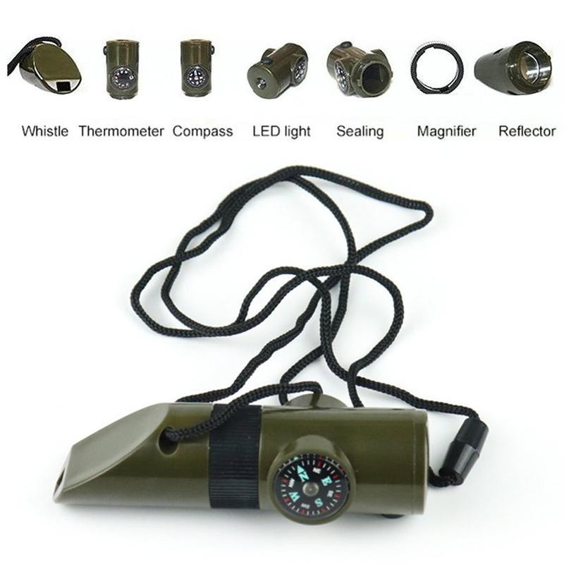 7 In 1 Peluit Outdoor Survival Multifungsi Peluit Emergency Darurat  7 Fungsi: Peluit  Kompas  Termometer  Kaca Pembesar  Reflektor  Dan Lampu LED Camping 5