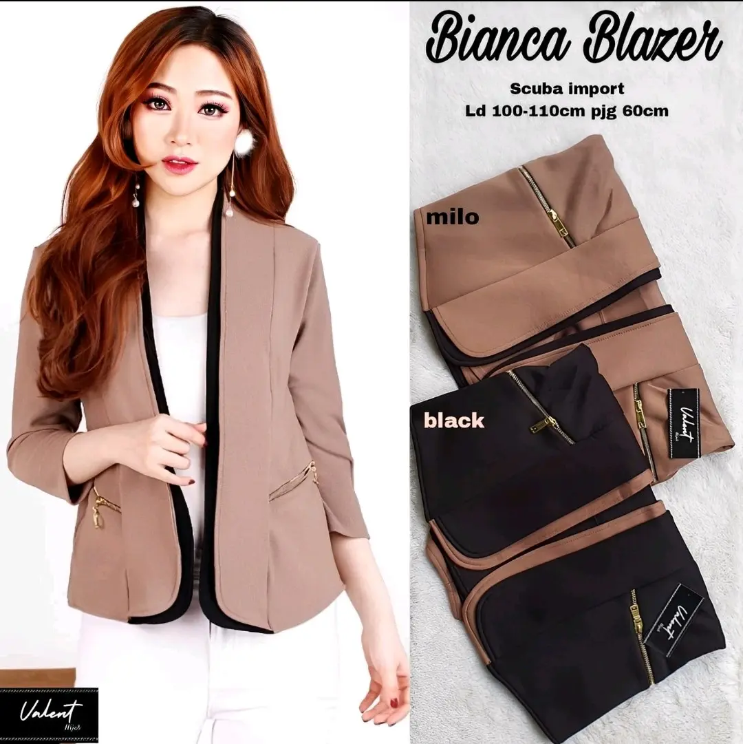 bianca blazer best seller bahan scuba import ld 100- 110 panjang 60 aman nyaman dipakai merk valent