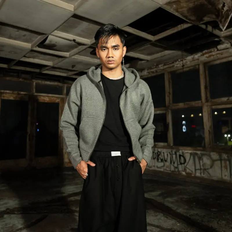 Hoodie Zipper Knit Cotton Acrylic Boxy Unisex 0