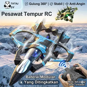 [TATAJOY] Pesawat Tempur RC Terbaru 360° Flip Anti-Angin 2.4Ghz LED Glider - Bahan ABS Upgrade & Baterai Modular Tahan Lama