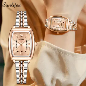 【003Harga telah diganti, cepat beli】Sunlifex Jam Tangan Wanita Original Korea Elegan Vintage Kuarsa Tali Paduan Jam Tangan Cewek SLA001