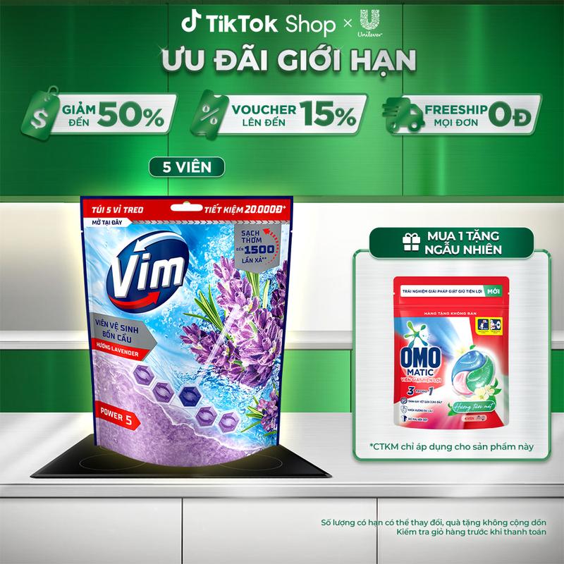 Túi 5 Vỉ Viên Treo Vệ Sinh Bồn Cầu Vim Power 5 Hỗ Trợ Sạch Thơm (50g/viên) [1]