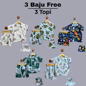3 Baju Plus 3 Topi Setelan Anak Laki-laki Perempuan Usia 1-6 Tahun