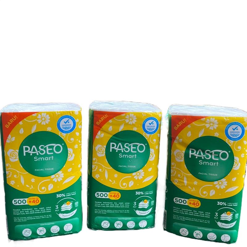 (3 PCS) TISU/TISSUE PASEO FACIAL 540 HELAI 30% LEBIH KUAT & TEBAL 3 PLY TISSUE PER LEMBAR 1