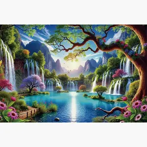 Kain Latar Belakang Dekoratif, Lanskap Hutan dan Mawar Air Terjun, Dinding Dekoratif Kamar Tidur, Dinding Dekoratif Ruang Tamu