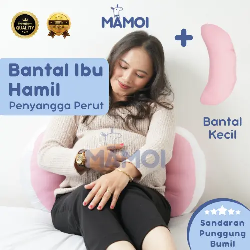 Mamoi - Bantal Ibu Hamil Tidur Penyangga Perut Polos - Plus Bantal Kecil Untuk Bantal Bumil Traveling