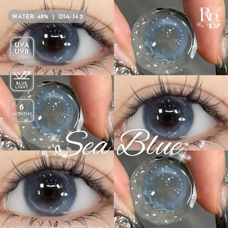 [CÓ CẬN- NEW] 1 Cặp Kính Áp Tròng Màu Xanh Sea Blue, Lens Mắt Màu Xanh + Tặng Kèm Khay Dụng Cụ Đeo