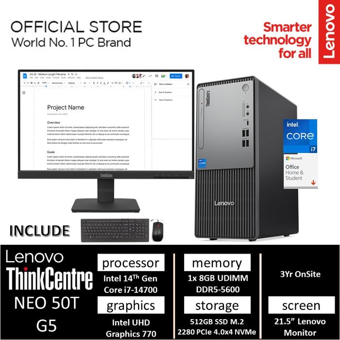 Promo Lenovo PC Desktop ThinkCentre Neo 50T G5 Core i7 14700 Ram 8GB ...