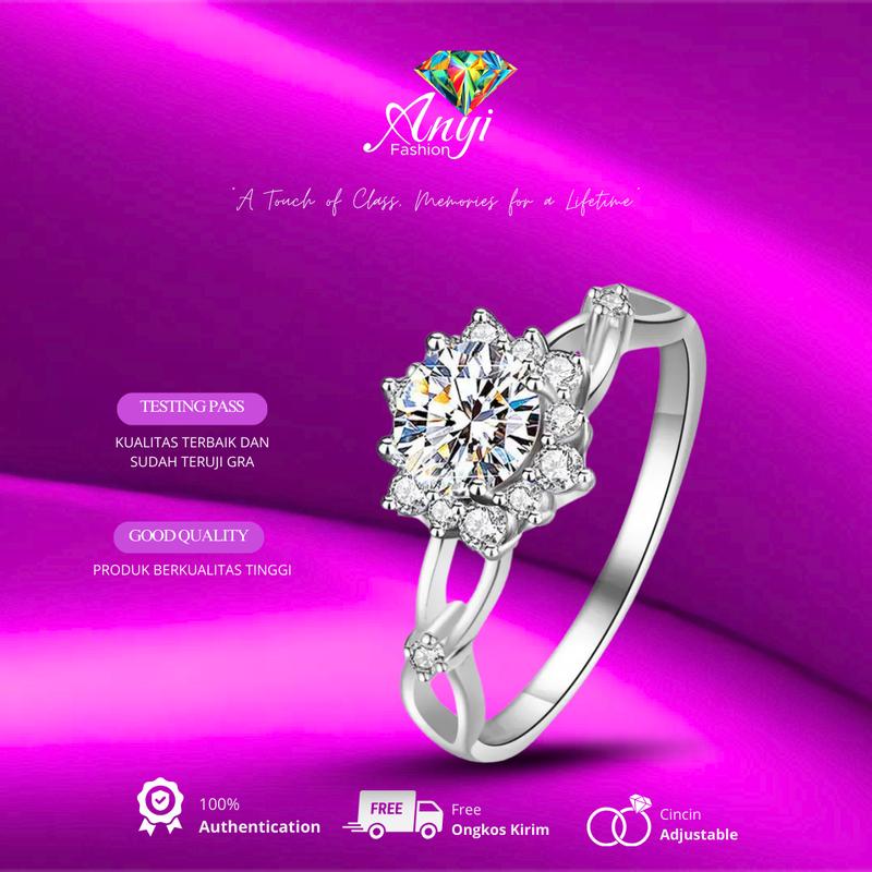 [64C] Cincin tunangan bentuk bunga ukuran adjustable untuk jari wanita elegan all size Rings 1