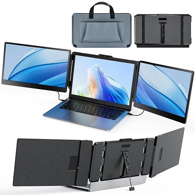 14" Laptop Screen Extender, FHD 1080P IPS Triple Portable Monitor for Laptop, HDMI/USB-A/Type-C Plug and Play for Windows, Mac, Android, Chrome, Switch & PS5, Work with 13.3”-17” Laptops