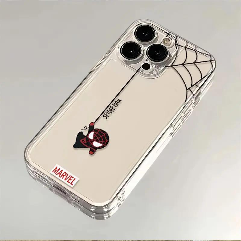 3 Ngày Giao Nội Địa | Ốp Lưng iPhone Q phiên bản Người Nhện họa tiết mạng nhện Marvel Trong Suốt Chống Sốc TPU Mềm Bảo Vệ Camera Cho iPhone 13 14 15 16 Pro Max