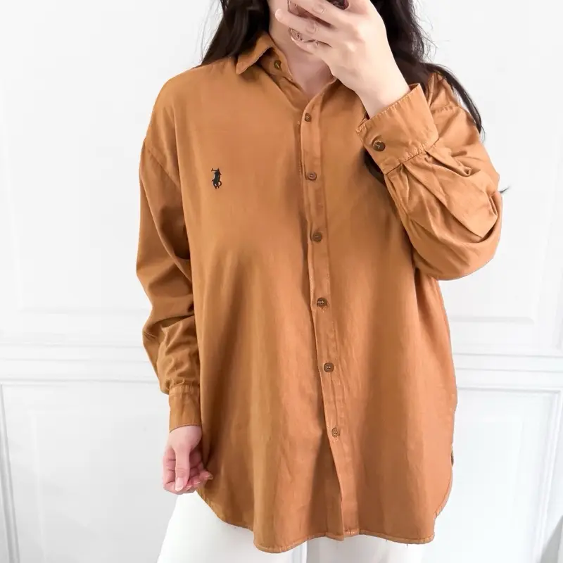 KEMEJA WANITA PLO BORDIR KUDA KATUN STRIPES DENIM  Baju LENGAN  Panjang Formal Atasan Oversize olop 5