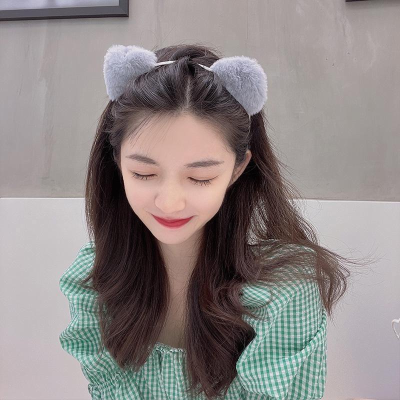 Product Introduction of Cute cat ears headband cute and sweet girl hair accessories wash face plush hair card headband simple and versatile 5