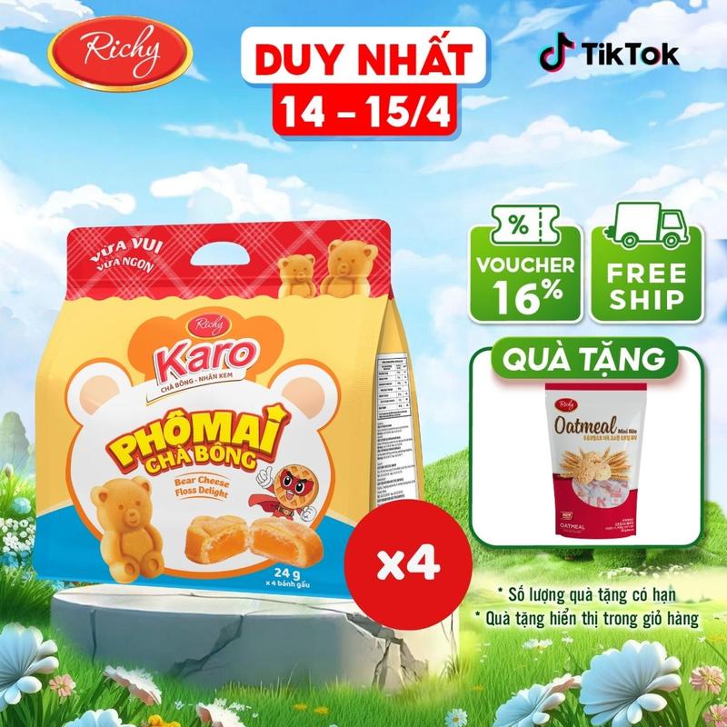 [14.4 - 15.4 Tặng 1 yến mạch] Combo 4 túi bánh KARO gấu chà bông nhân phô mai banh gấu Snack Ăn Vặt Food gaun han kemsua