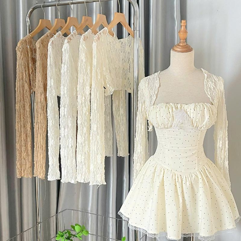 Ha25_Bèo Áo cardigan mỏng ren hoa dáng lửng áo khoác ngoài mùa hè