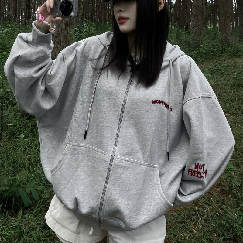 Áo Khoác Hoodie Zip Thu Đông Mon Studio THÊU NỔI 3D NOT FREELY Vải Nỉ Ép Form Boxy Unisex Nam Nữ Đều Mặc Được Có Túi Trong