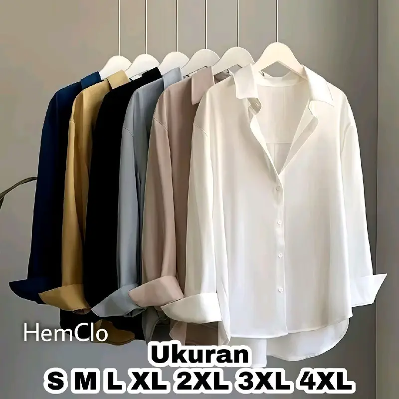 Hem Clo Kemeja Polos Wanita Bahan Rayon Katun Oversize Putih Kancing Depan Busui Cocok Untuk Kantor Size S M L XL XXL 3XL 4XL 1