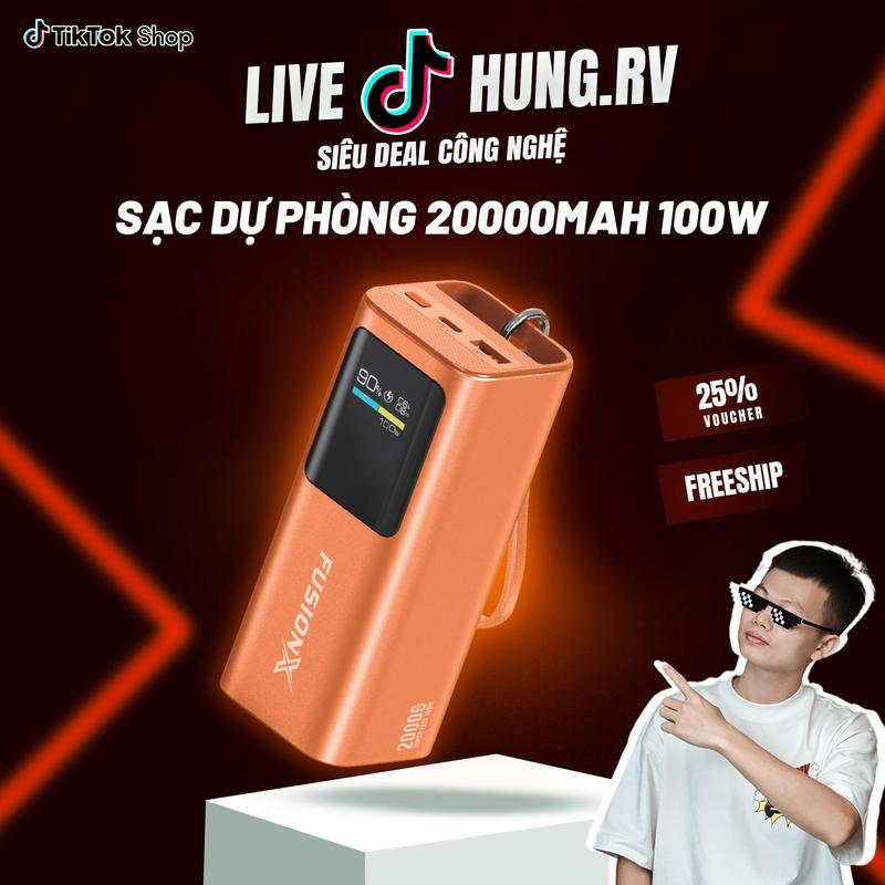 Sạc Dự Phòng FUSIONX FX208 ULTRA - Dung Lượng 20000mAh, Sạc Nhanh 100W, Pin Li-ion 21700, Có Màn Hình TFT, Thiết Kế Siêu Nhỏ Gọn,
