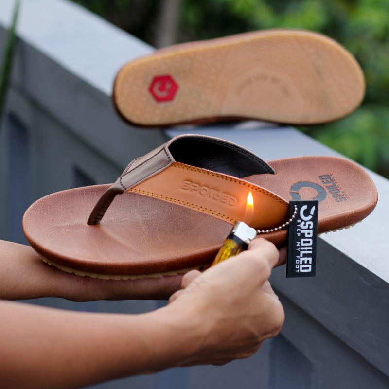 Sandal Jepit Kulit Sendal Pria Cowok Laki -Laki Casual Kasual Kulit Dewasa Kekinian Shallow Kekinian Jepit Capit Cepit Japit Ori Original Cowo Murah 2