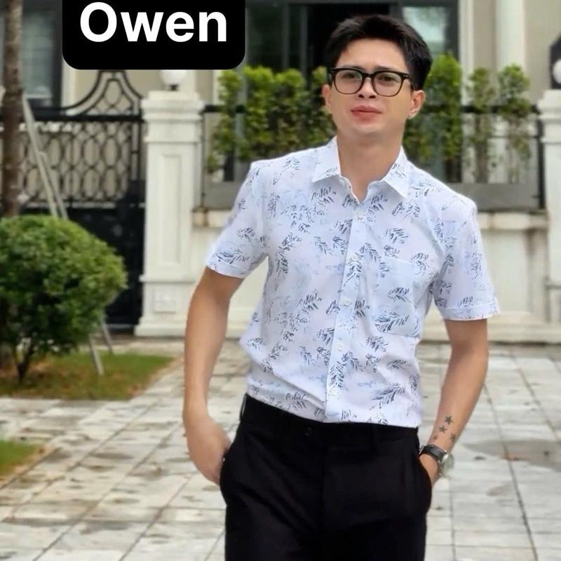 Áo sơ mi ngắn tay OWEN công sở trắng hoạ tiết body fit có túi chất sợi tre/nano/sồi cao cấp