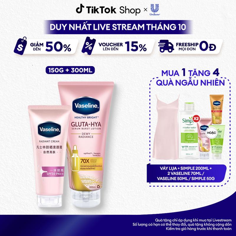 Combo Kem dưỡng sáng da nâng tông tức thì Vaseline Radiant Cream SPF30 PA++ và Vaseline Gluta-Hya Dewy Radiance [4]