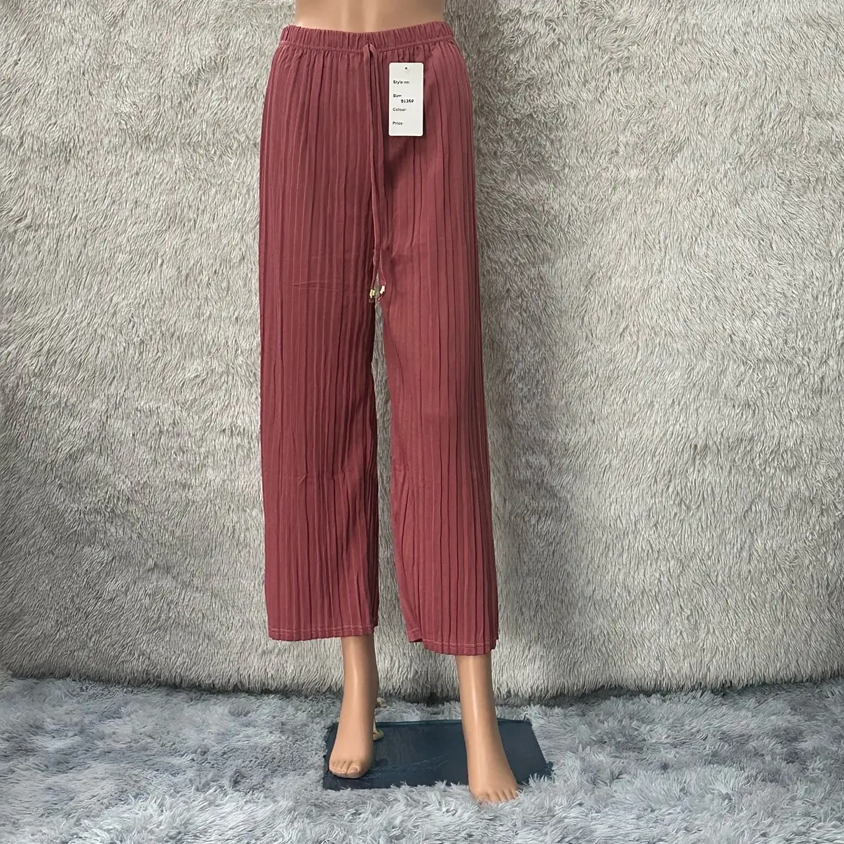 Seluar Pleated Wide Leg Drawstring Saiz Besar - Fit, Casual