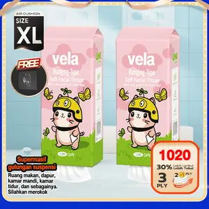 【2 PACK】Vela tisu gantung175*140mm 1020 helai 3 ply harga promo murahgratis ongkir bisa cod tisu murah promo tissuemurah facial tissue Cocok untuk ibu dan bayiLembut dan halus 1free hook Wipes Lebaran